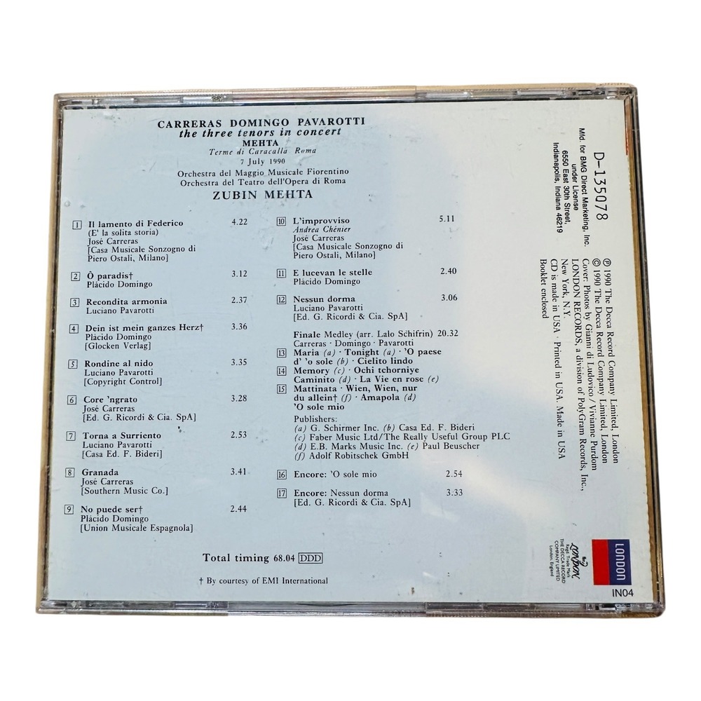 The Three Tenors In Concert CD Carreras Domingo Pavarotti Mehta London - Picture 2 of 2